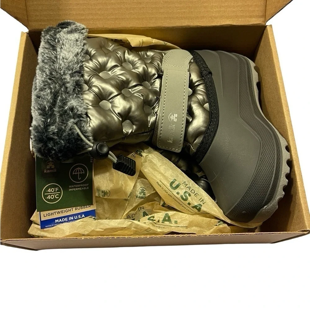 NWT Kamik Girl's Penny 3 Silver Waterproof Insulated Winter/Snow Boots Size 10